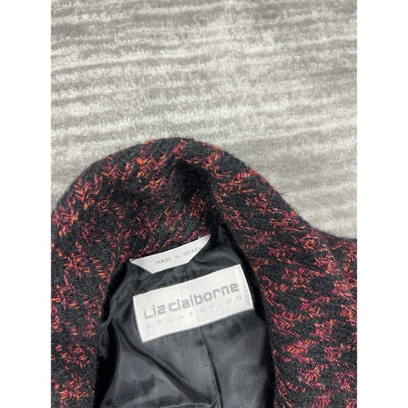Liz Claiborne Collection Blazer Medium Womens Red Black Houndstooth Wool‎ Blend - Picture 10 of 10